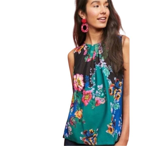 Anthropologie Vanessa Virginia Wanderlust Floral Tank Top Boho Blouse Size Small - Picture 1 of 10